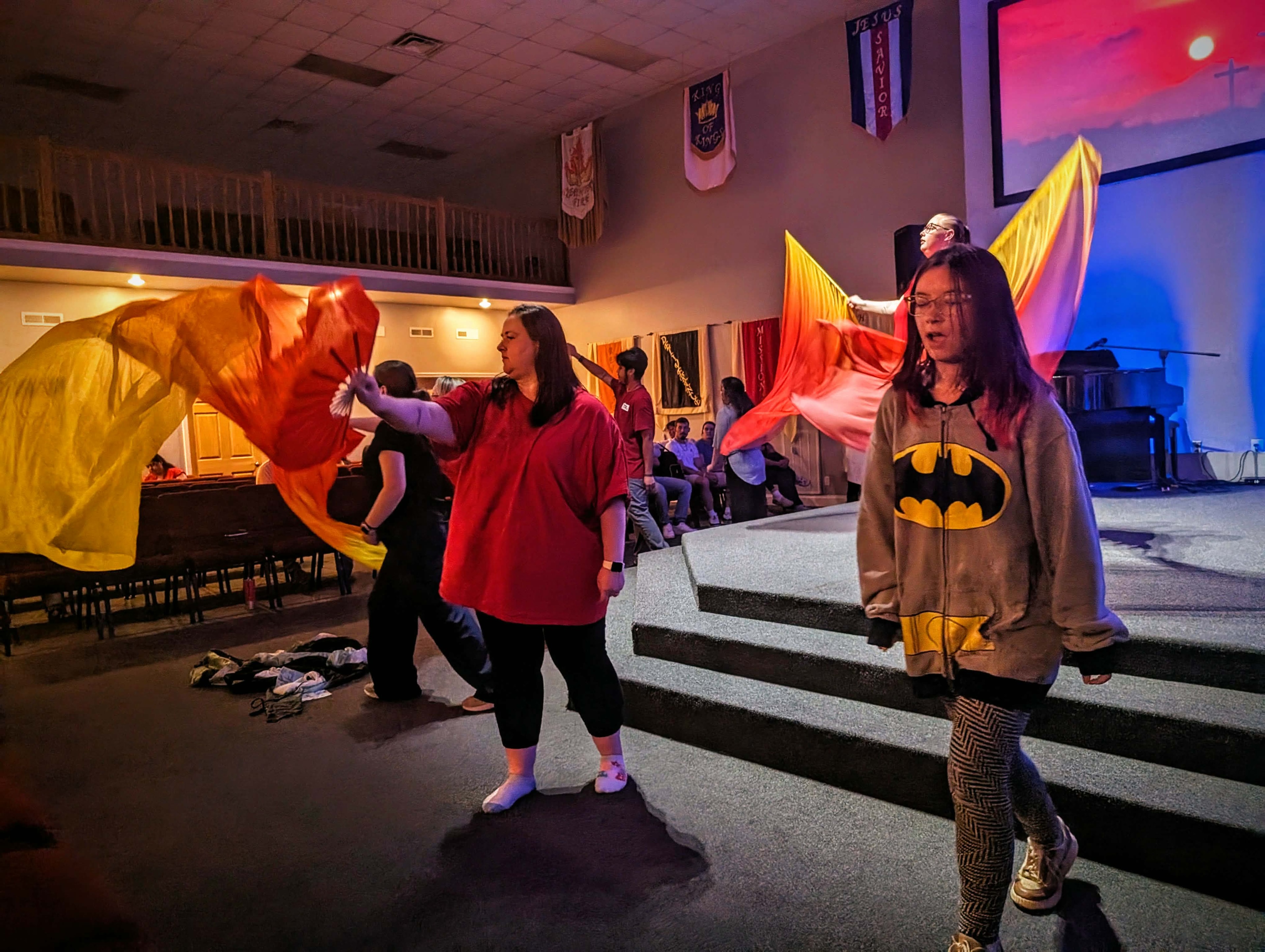 Worship flags — fire and movement